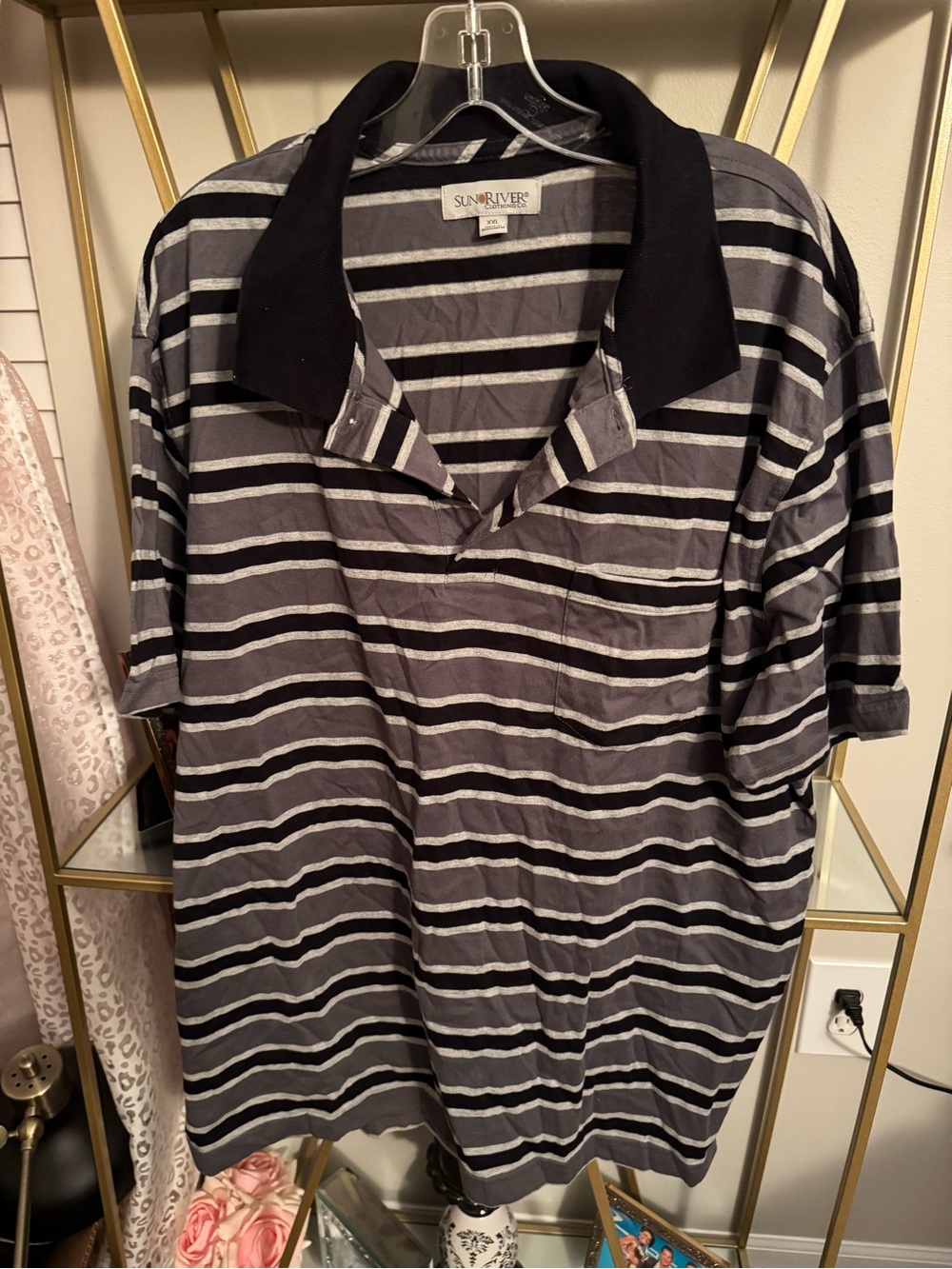 Men's Gray & Black Striped Polo Shirt